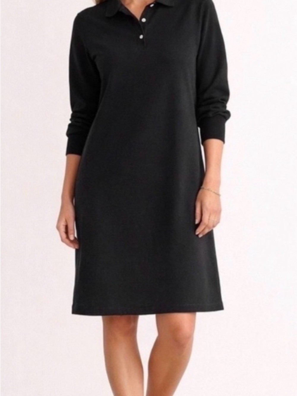 NWT Tuckernuck Black Long-Sleeve Pique Polo Shirt Dress Pockets Size S